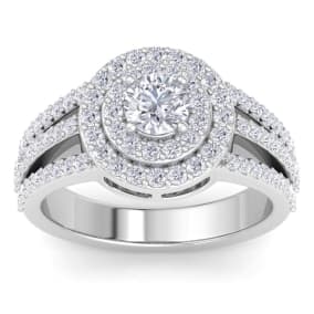 1 1/2 Carat Natural Double Halo Diamond Engagement Ring In 14 Karat White Gold