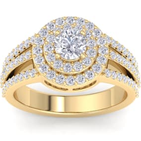 2 Carat Natural Double Halo Diamond Engagement Ring In 14 Karat Yellow Gold