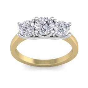 Incredible 2.15 Carat Natural Three Colorless Diamond Ring in 14K Yellow Gold.  Spectacular Deal!
