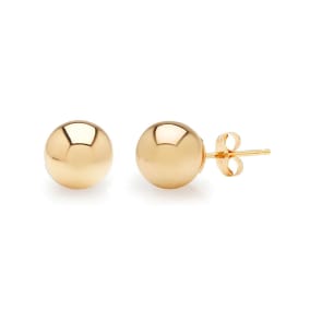 24K Yellow Gold Vermeil Polish Finished 6mm Ball Stud Earrings With Friction Backs  