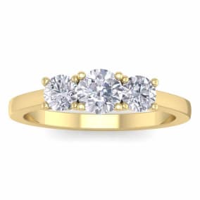 1 Carat Moissanite Three Stone Ring In 14 Karat Yellow Gold