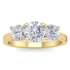 2 Carat Moissanite Three Stone Ring In 14 Karat Yellow Gold
