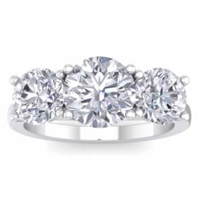4 Carat Moissanite Three Stone Ring In 14 Karat White Gold. Huge Amazing Ring!