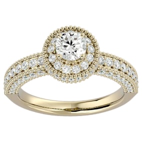 1 1/2 Carat Moissanite Halo Engagement Ring In 14 Karat Yellow Gold