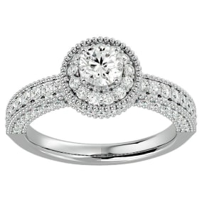 1 1/2 Carat Natural Halo Diamond Engagement Ring In 14 Karat White Gold