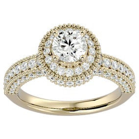 1 3/4 Carat Moissanite Halo Engagement Ring In 14 Karat Yellow Gold