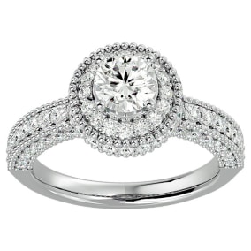 1 3/4 Carat Natural Halo Diamond Engagement Ring In 14 Karat White Gold