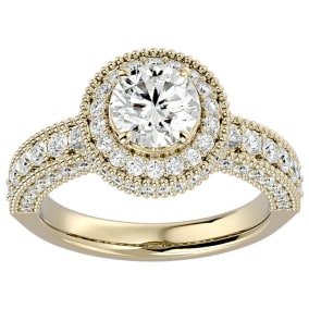 2 1/2 Carat Moissanite Halo Engagement Ring In 14 Karat Yellow Gold