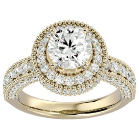 2 3/4 Carat Natural Halo Diamond Engagement Ring In 14 Karat Yellow Gold
