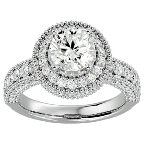 2 3/4 Carat Natural Halo Diamond Engagement Ring In 14 Karat White Gold