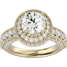 3 1/2 Carat Moissanite Halo Engagement Ring In 14 Karat Yellow Gold