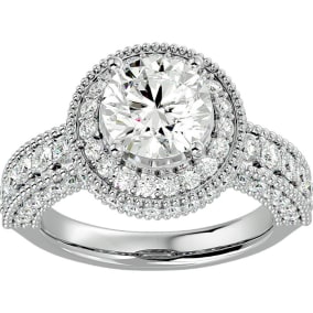 3 1/2 Carat Natural Halo Diamond Engagement Ring In 14 Karat White Gold