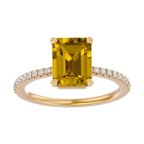 2 1/5 Carat Citrine and Diamond Ring In 14 Karat Yellow Gold