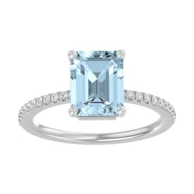 Aquamarine Ring: Aquamarine Jewelry: 2 1/3 Carat Aquamarine and Diamond Ring In 14 Karat White Gold