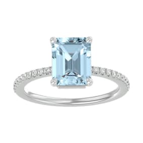 2 1/3 Carat Aquamarine and Diamond Ring In 14 Karat White Gold