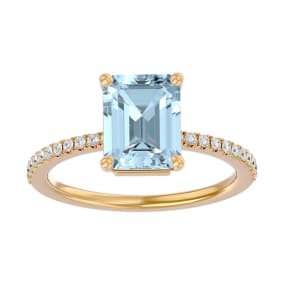 2 1/3 Carat Aquamarine and Diamond Ring In 14 Karat Yellow Gold