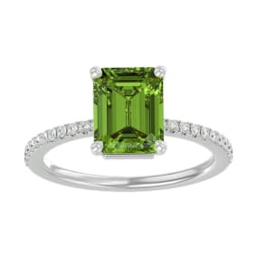 2 3/4 Carat Peridot and Diamond Ring In 14 Karat White Gold