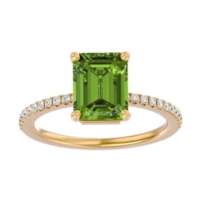 2 3/4 Carat Peridot and Diamond Ring In 14 Karat Yellow Gold