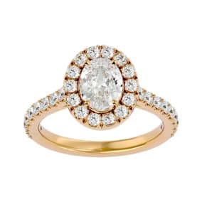 1 3/4 Carat Natural Oval Shape Halo Diamond Engagement Ring In 14 Karat Yellow Gold