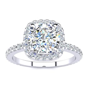3 Carat Cushion Cut Halo Diamond Engagement Ring In 14 Karat White Gold