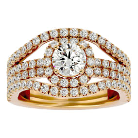 2 Carat Moissanite Halo Engagement Ring In 14 Karat Yellow Gold