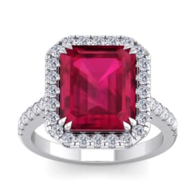 9 Carat Ruby and Diamond Ring In 14 Karat White Gold