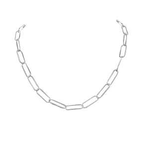 925 Sterling Silver Textured Paperclip Chain Necklace, 18 Inches