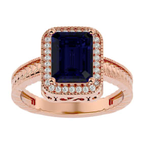 2 1/2 Carat Antique Style Sapphire and Diamond Ring in 14 Karat Rose Gold