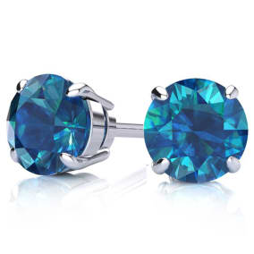 4 Carat Blue Diamond Stud Earrings In 14 Karat White Gold