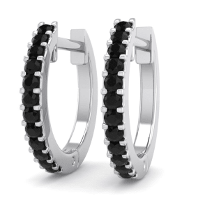 1/8 Carat Black Diamond Mens Hoop Earrings In 14 Karat White Gold