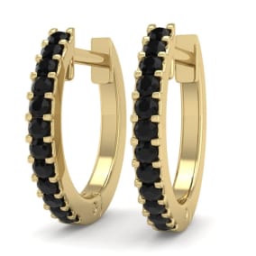 1/8 Carat Black Diamond Mens Hoop Earrings In 14 Karat Yellow Gold