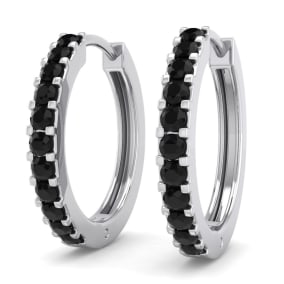 1/5 Carat Black Diamond Mens Hoop Earrings In 14 Karat White Gold