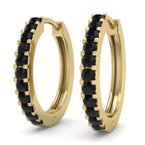 1/5 Carat Black Diamond Mens Hoop Earrings In 14 Karat Yellow Gold