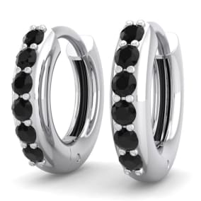 1/4 Carat Black Diamond Mens Hoop Earrings In 14 Karat White Gold