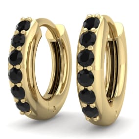 1/4 Carat Black Diamond Mens Hoop Earrings In 14 Karat Yellow Gold