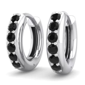 1/3 Carat Black Diamond Mens Hoop Earrings In 14 Karat White Gold