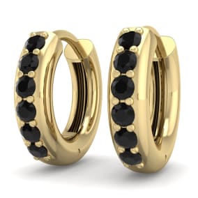 1/3 Carat Black Diamond Mens Hoop Earrings In 14 Karat Yellow Gold