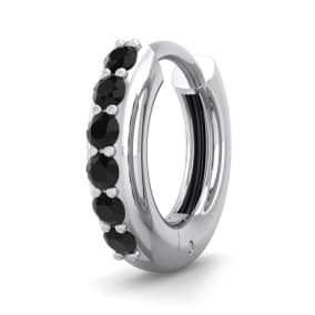 1/8 Carat Black Diamond Single Mens Hoop Earring In 14 Karat White Gold