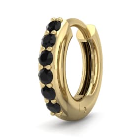1/8 Carat Black Diamond Single Mens Hoop Earring In 14 Karat Yellow Gold