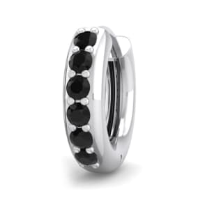 1/6 Carat Black Diamond Single Mens Hoop Earring In 14 Karat White Gold