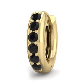 1/6 Carat Black Diamond Single Mens Hoop Earring In 14 Karat Yellow Gold
