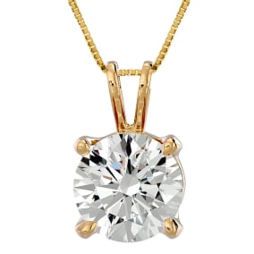 2 Carat Round Brilliant Moissanite Necklace in 14 Karat yellow Gold. Incredible, Large Gorgeous Round Moissanite.