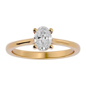3/4 Carat Oval Shape Moissanite Solitaire Engagement Ring In 14 Karat Yellow Gold