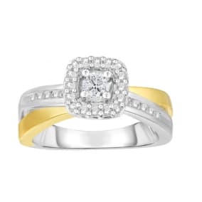 1/2 Carat Halo Diamond Engagement Ring In Two Tone Sterling Silver