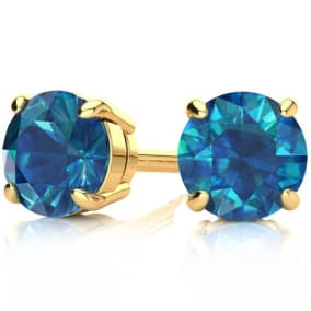 4 Carat Blue Diamond Stud Earrings In 14 Karat Yellow Gold