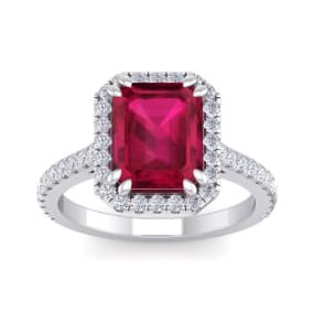 4 Carat Ruby and Diamond Ring In 14 Karat White Gold