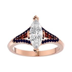 1 1/4 Carat Marquise Shape Diamond and Sapphire Engagement Ring In 14 Karat Rose Gold