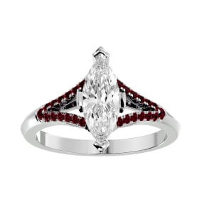 1 1/4 Carat Marquise Shape Diamond and Ruby Engagement Ring In 14 Karat White Gold