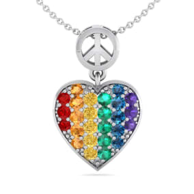 1/4 Carat Rainbow Pride Heart Necklace In 14 Karat White Gold, 18 Inches