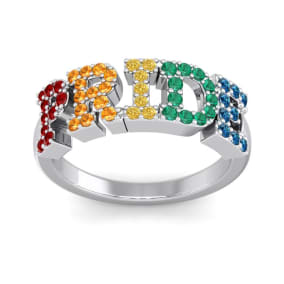 1/2 Carat Rainbow Pride Gemstone Ring In 14 Karat White Gold
